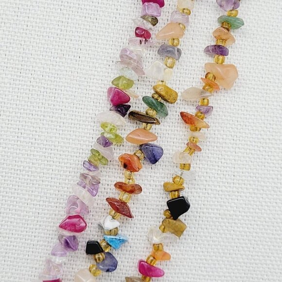 Lot Of 3 Semi Precious Gemstone Infinity Chip Necklaces Two 36" One 31" Boho - Picture 6 of 9